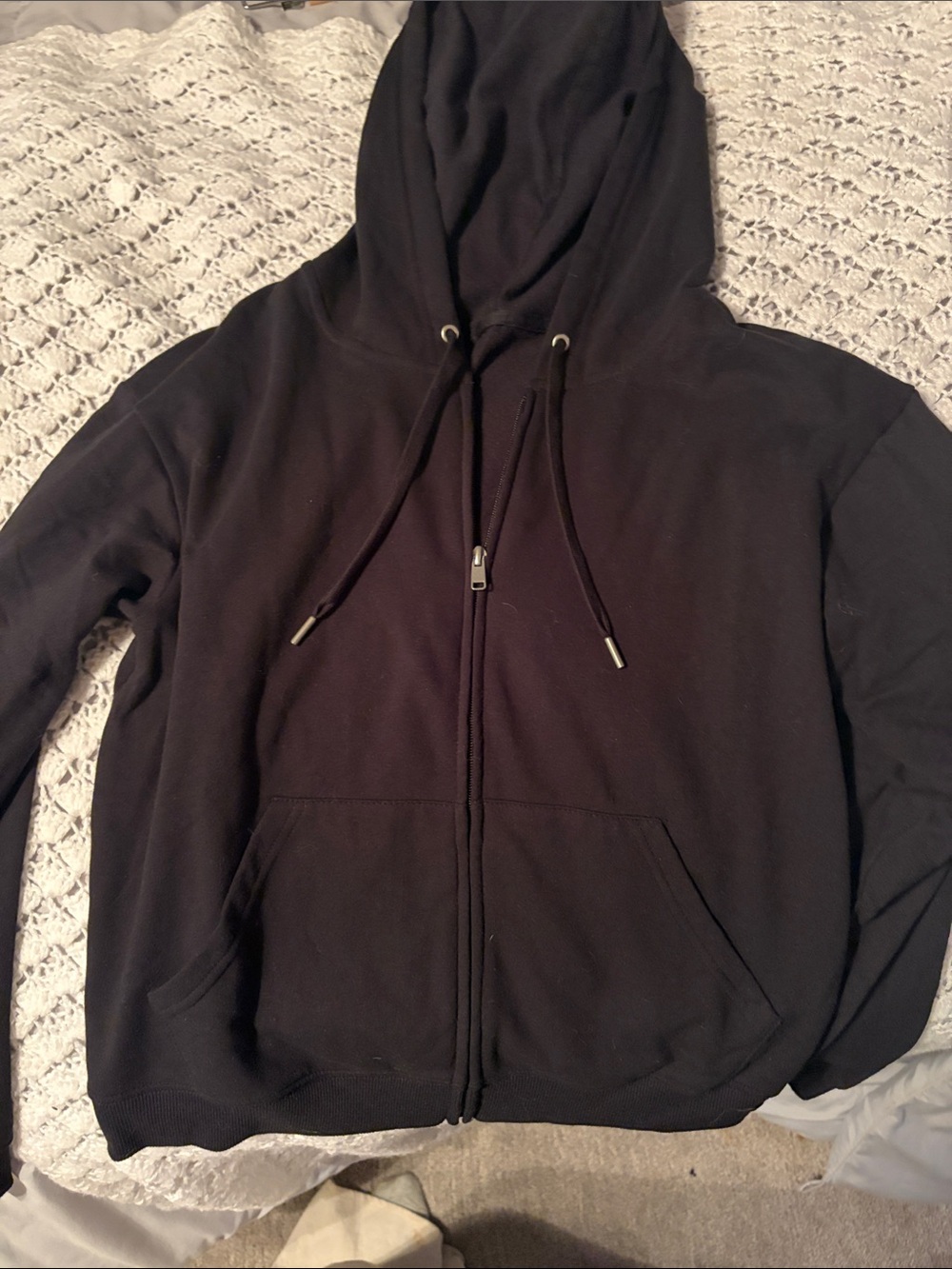 Black Full-Zip Hoodie with Drawstring